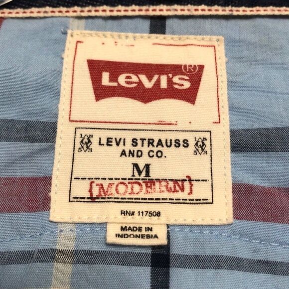 Mens Levi Pearl Snap Shirt Long Sleeve Size Medium Blue - Picture 6 of 6